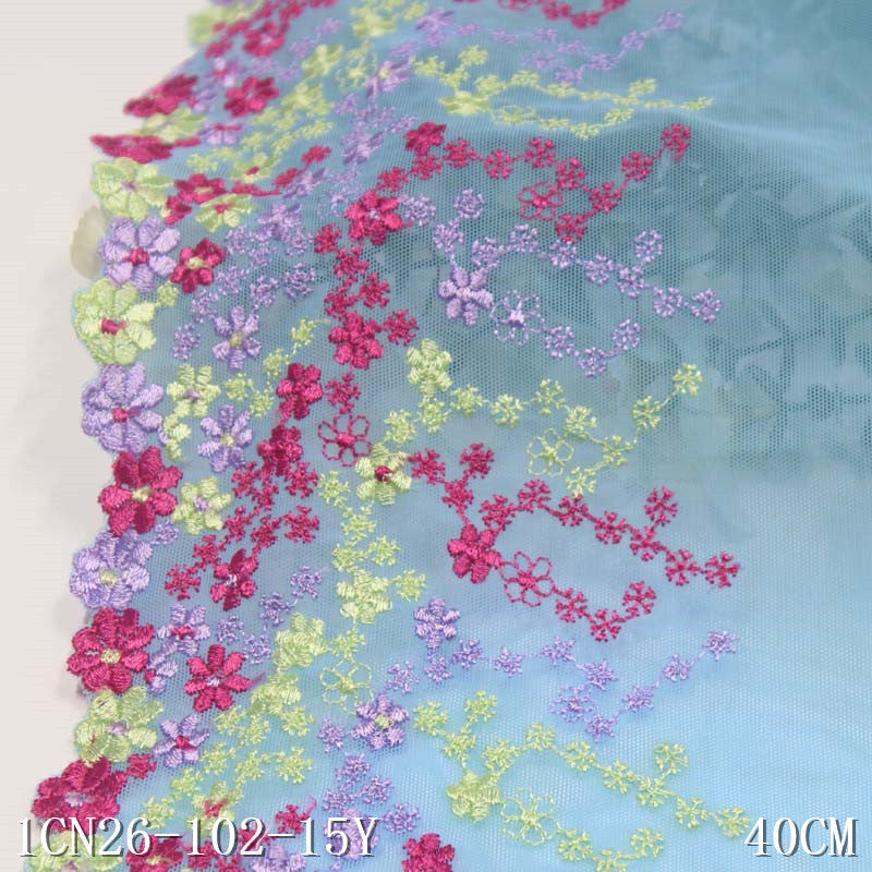 【1pack】-freedombeauty|Two-tone Double-sided Fresh Small Floral Elastic Embroidery Wide Lace Trim Clothing Lingerie Lace Trim DIY Accessories