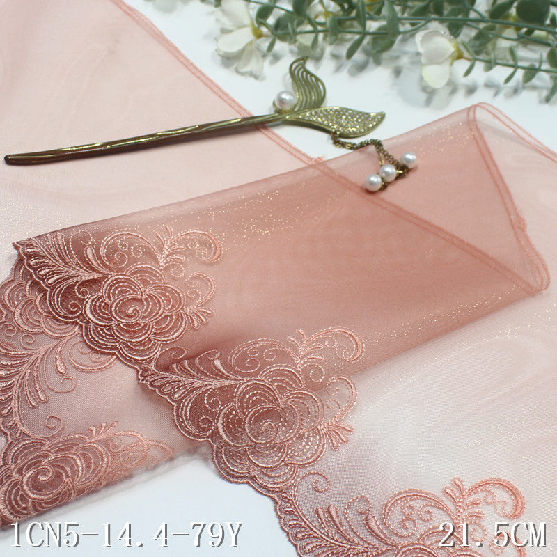 【1pack】-freedombeauty|Pink Glitter Mesh Single Edge Chinese Style Flower Embroidery Lace Trim Clothing Home Textile Lace Trim Accessories