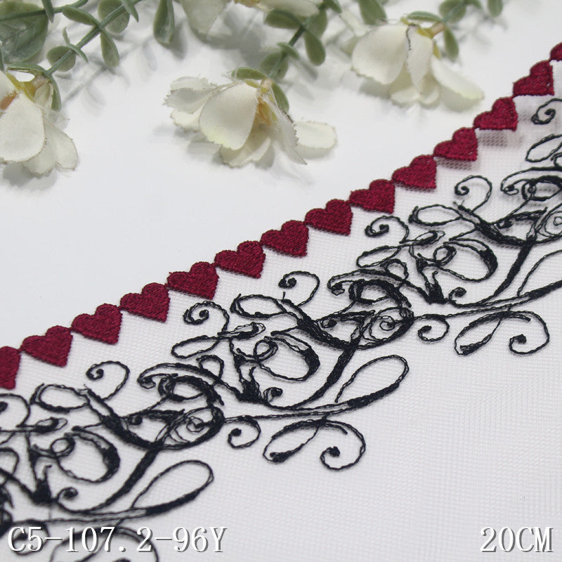 【1pack】-Freedombeauty | Pink Mesh Unilateral Love French Pattern Embroidered Lace Curtain Sofa Cushion Lace Accessories