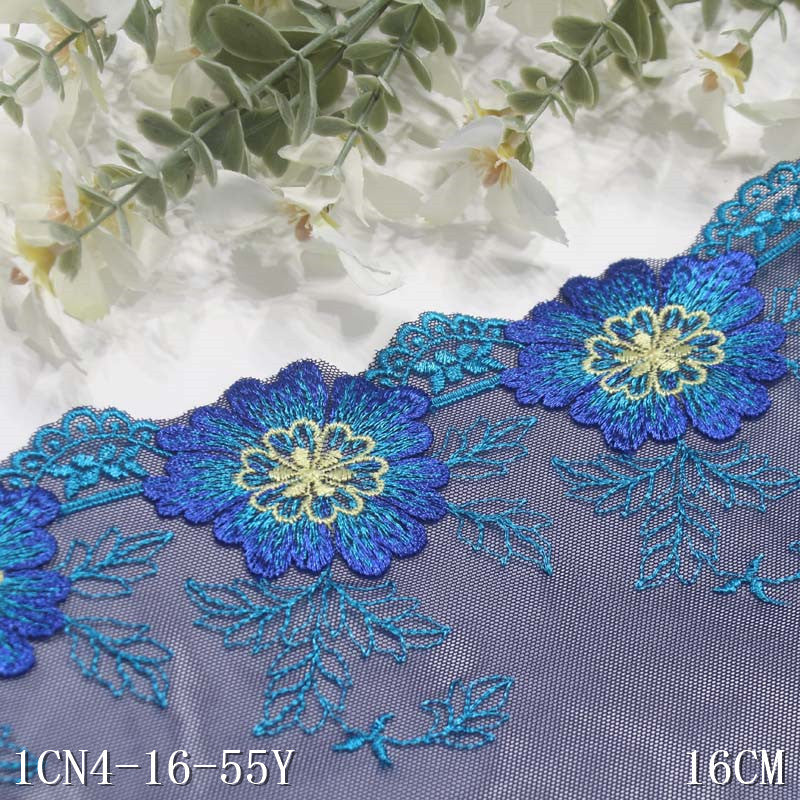 【1pack】-freedombeauty|Blue and Black Mesh Single Edge Textured Flower Embroidery Trim DIY Curtain Sofa Cushion Lace Trim Accessories