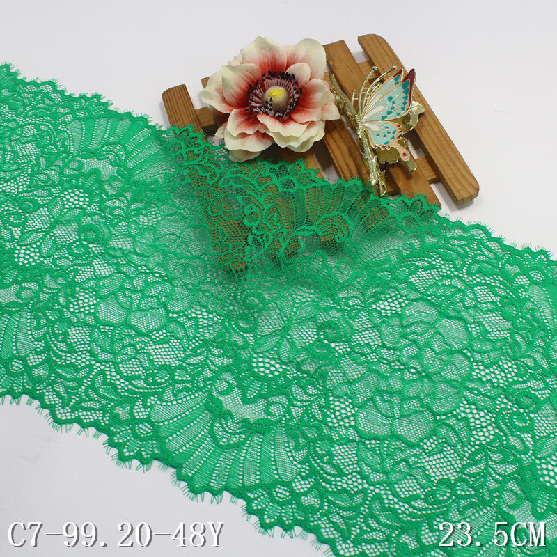 freedombeauty|Green Double-Sided Retro Pattern Lightweight Elastic Eyelash Clothing Home Textile 23cm Lace Trim DIY