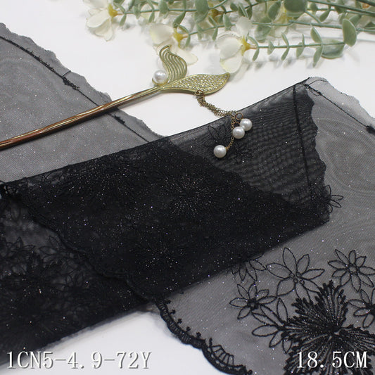 【1pack】-freedombeauty|Multicolor Glitter Single Edge Vintage Flower Mesh Embroidery 18cm Clothing Home Textile Lace Trim DIY