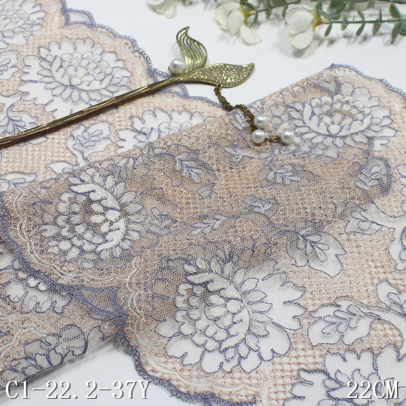 【1pack】-freedombeauty|White Mesh Double-Sided Gold Thread Classical Flower Embroidery Trim Curtain Sofa Cushion Lace Trim Accessories