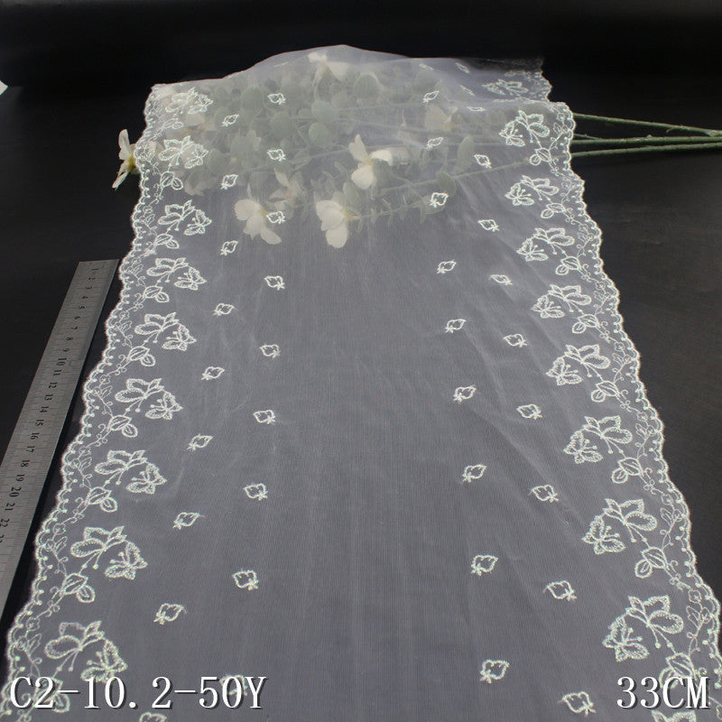 【1pack】-freedombeauty|White Mesh Double-Sided Gold Thread Butterfly Strawberry Embroidery Wide Lace Trim Clothing Home Textile Lace Trim Accessories