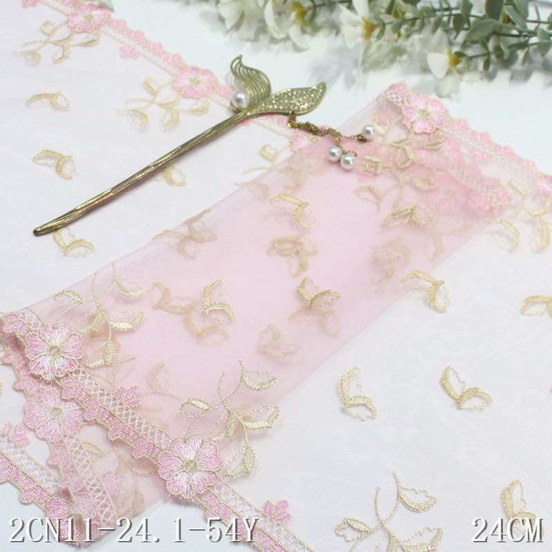 【1pack】-freedombeauty|Two-tone Mesh Double-sided Vintage Small Flower Embroidery Trim Curtain Sofa Cushion 24cm Lace Trim Accessories