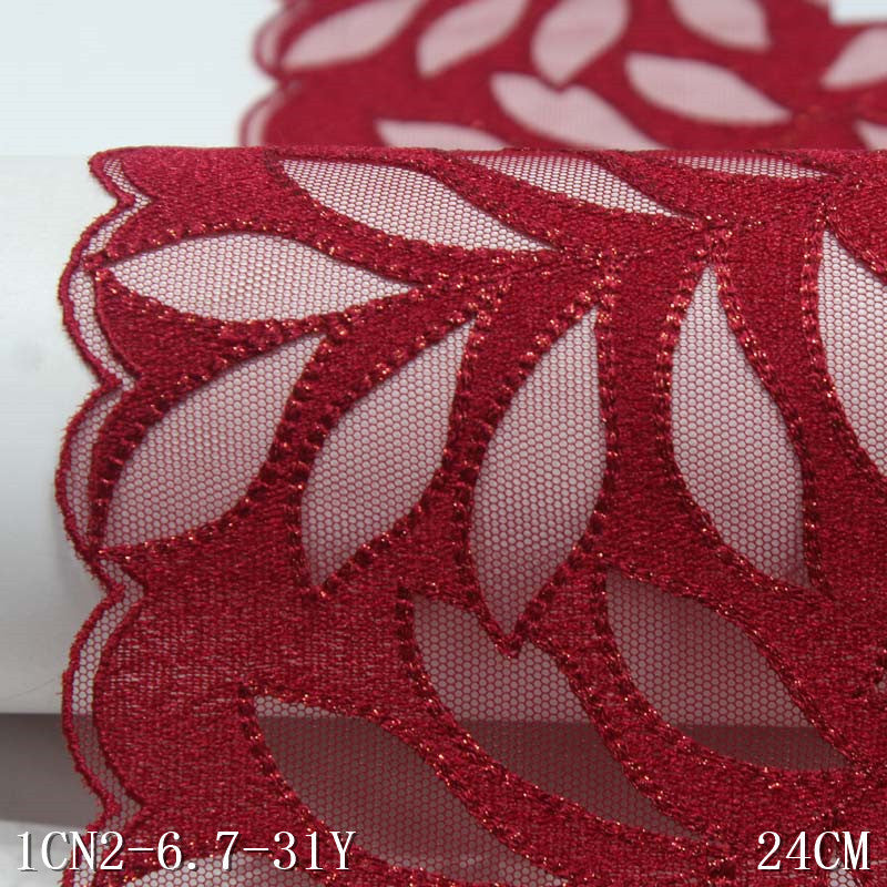 【1pack】-freedombeauty|Red Mesh Polyester Thread Gold Thread Leaf Embroidery Trim Accessories Curtain Festive Sofa Cushion Trim