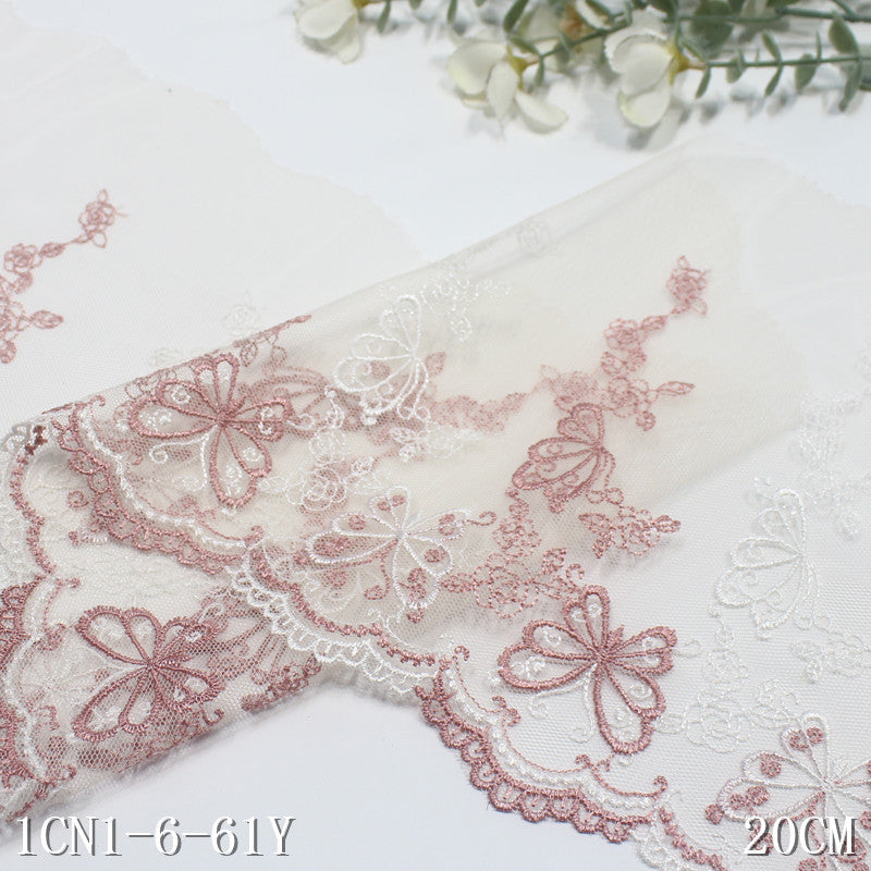 【1pack】-freedombeauty|Two-tone French Style Single-sided Exquisite Butterfly Mesh Embroidery 20cm Curtain Sofa Cushion Lace Trim Accessories