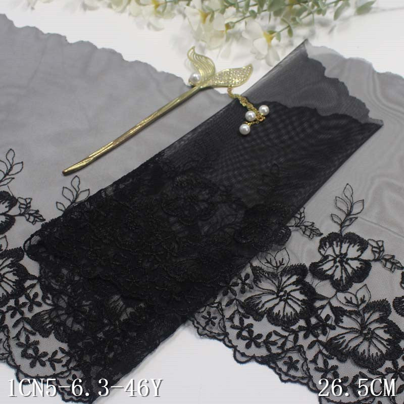 【1pack】-freedombeauty|Black Mesh Single-Sided Polyester Thread Flower Embroidery Trim Clothing Curtain Sofa Cushion Lace Trim Accessories