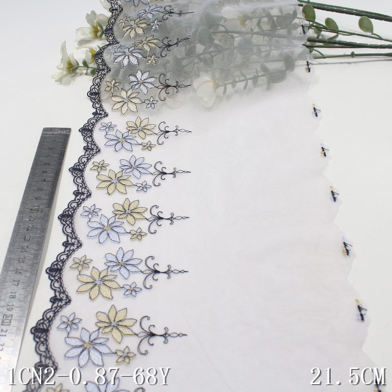 【1pack】-freedombeauty|Two-tone Single-sided French Floral Lightweight Embroidered Lace Trim 21cm Curtain Sofa Cushion Lace Trim Accessories