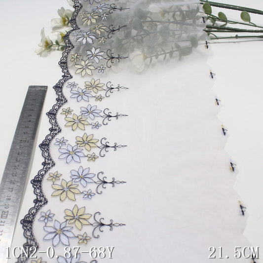 【1pack】-freedombeauty|Two-tone Single-sided French Floral Lightweight Embroidered Lace Trim 21cm Curtain Sofa Cushion Lace Trim Accessories