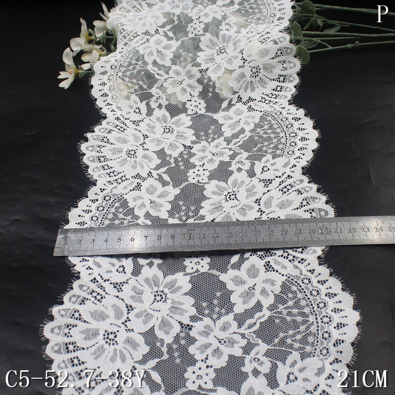 freedombeauty|White Romantic French Style Double Wave Full Floral Elastic Eyelash Lace Soft 21CM Lace Trim