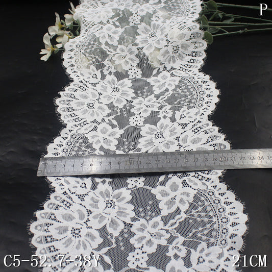 freedombeauty|White Romantic French Style Double Wave Full Floral Elastic Eyelash Lace Soft 21CM Lace Trim
