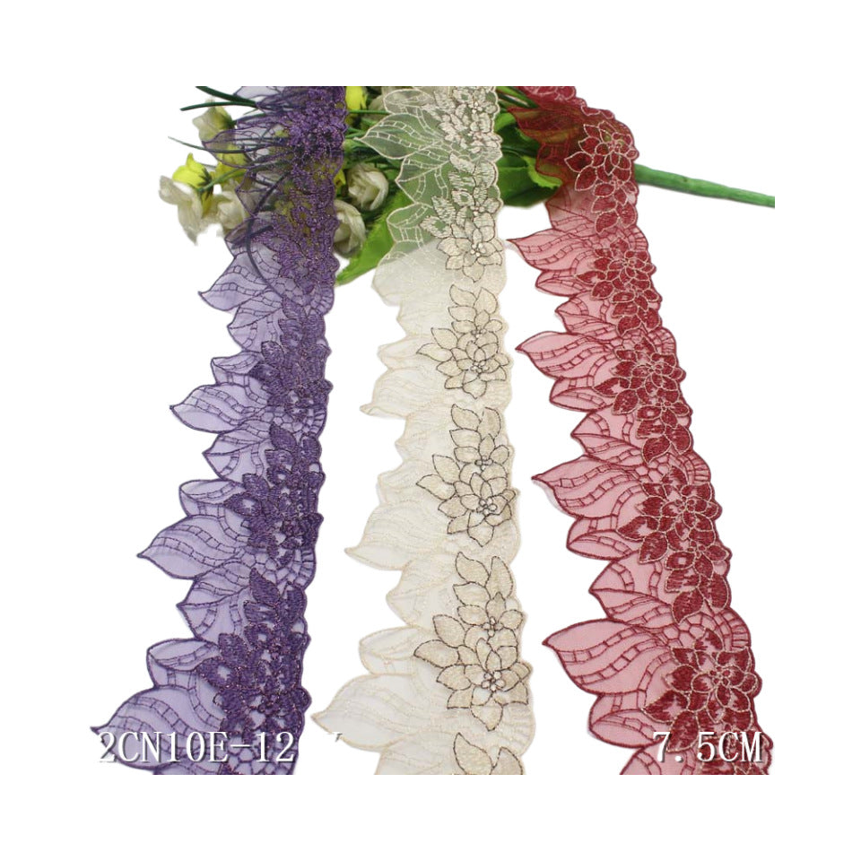 【1pack】-freedombeauty|Red Gold Thread Polyester Flower Mesh Embroidery Lace DIY Curtain Sofa Cushion Lace Trim Accessories