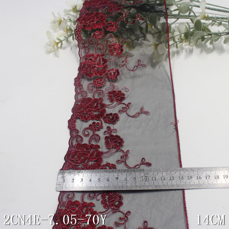 freedombeauty|Multicolor Mesh Single Edge Gold and Silver Thread Flower Embroidery Trim Clothing Curtain 14cm Lace Trim Accessories