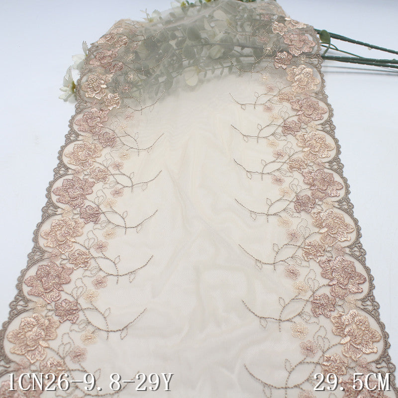 【1pack】-freedombeauty|Orange French Retro Double-Sided Flower Mesh Embroidery Trim Curtain Sofa Cushion Lace Trim Accessories