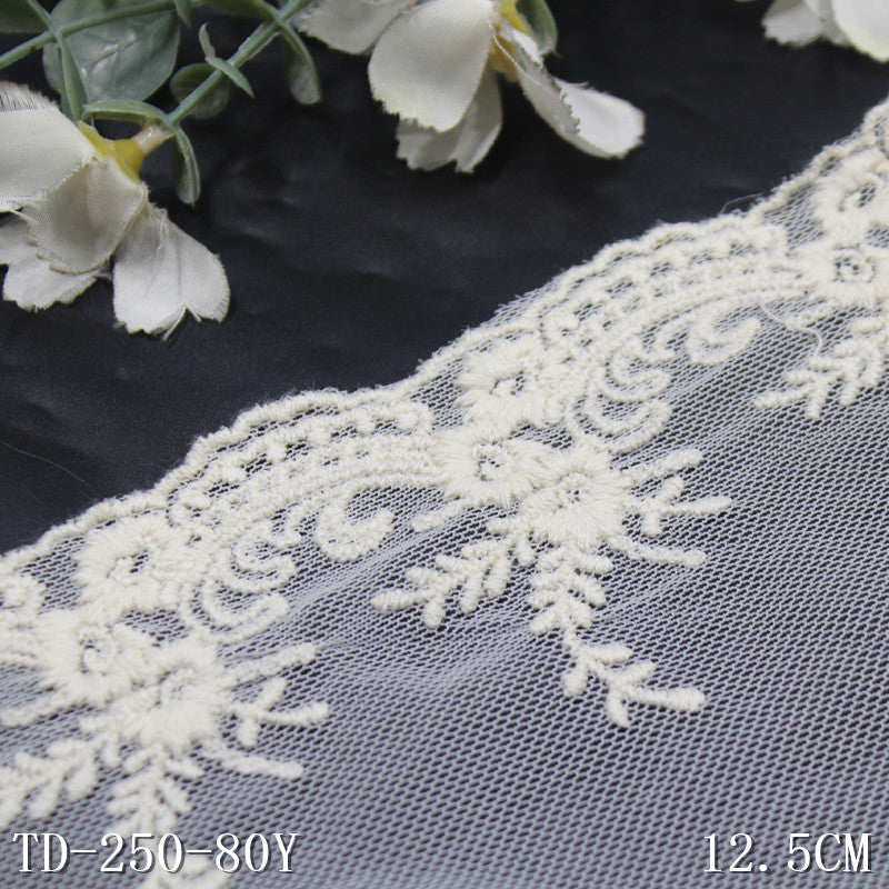 【1pack】-freedombeauty|Beige Single-Sided French Pattern Cotton Embroidery Trim 12cm Curtain Sofa Cushion Lace Trim Accessories