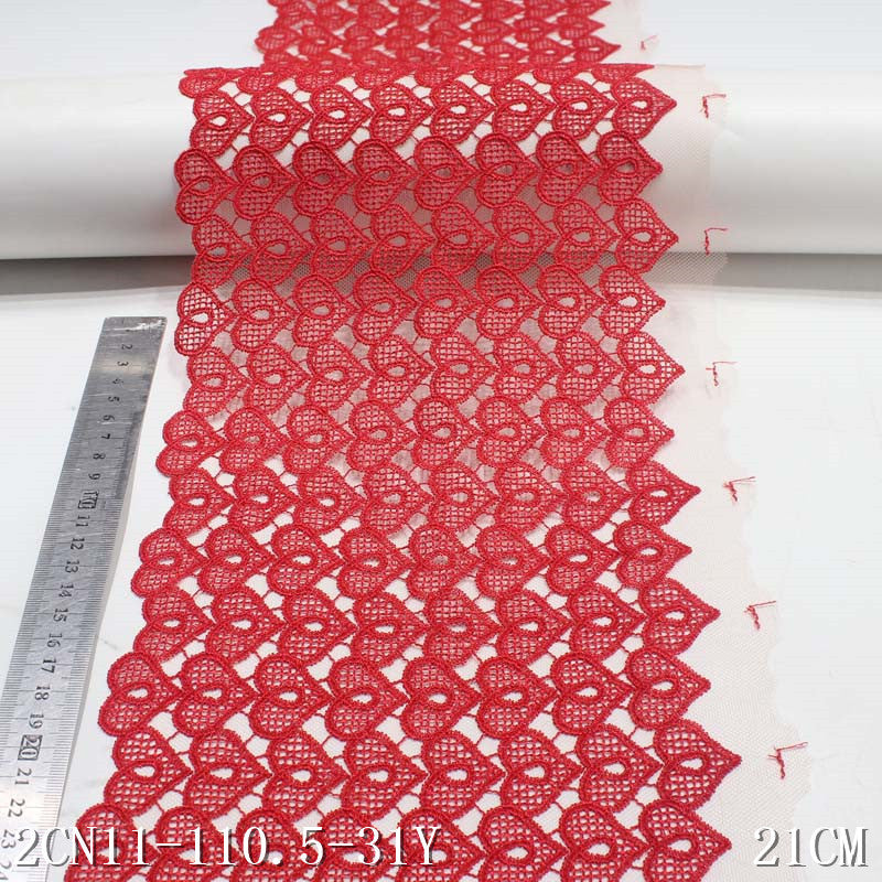 【1pack】-freedombeauty|Apricot Mesh Red Polyester Thread Heart Embroidery Lace Trim Curtain Clothing Underwear Lace Trim
