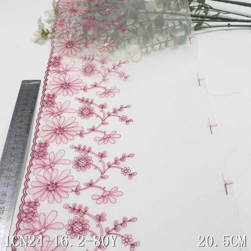 【1pack】-freedombeauty|White Mesh Vintage Single Wave Raspberry Red Polyester Thread Flower Embroidery Trim Women's Clothing Home Textile Accessories DIY