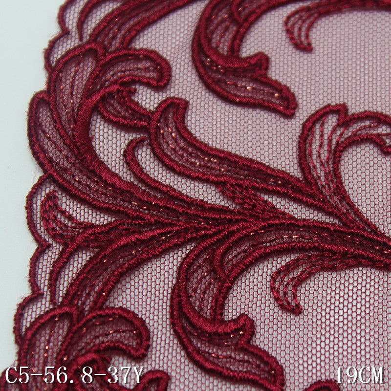 【1pack】-freedombeauty|Red Double-Sided Textured Gold Thread Pattern Mesh Embroidery 19cm Curtain Sofa Cushion Lace Trim Accessories