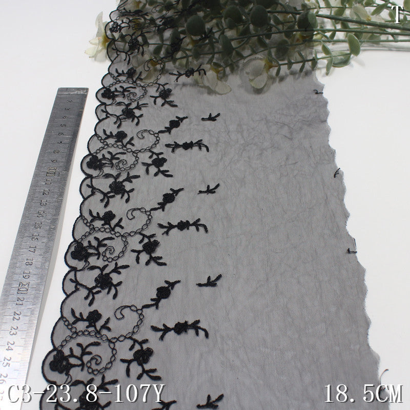 【1pack】-freedombeauty|Black Mesh Single Edge Vintage Small Flower Embroidery Lace 18cm Clothing Home Textile Lace Trim DIY