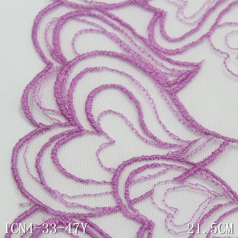 【1pack】-freedombeauty|Pink Mesh Double-Sided Heart Embroidery Lace Trim Curtain Sofa Cushion 21cm Lace Trim DIY Accessories