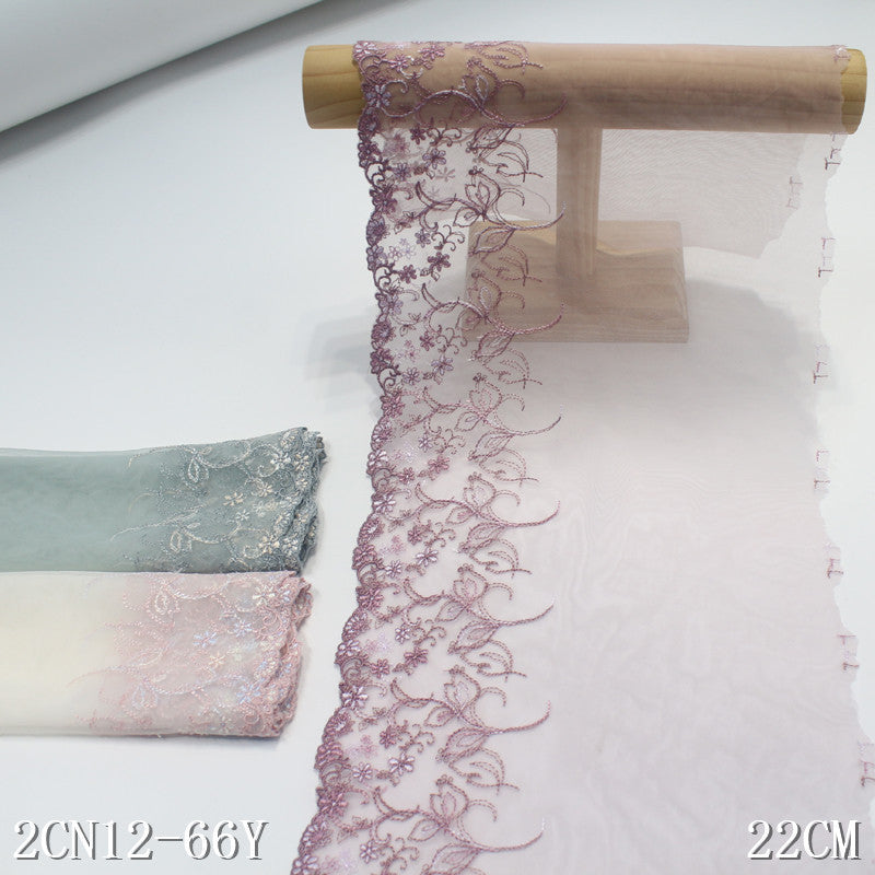 【1pack】-freedombeauty|Multicolor Mesh Single Edge Vintage Floral Embroidery Trim Clothing Home Textile 21cm Lace Trim DIY Accessories