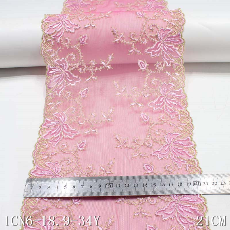 【1pack】-freedombeauty|Pink Mesh Double-Sided Polyester Flower Embroidery Trim Accessories for Curtains Sofa Cushions Decorative Edging