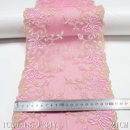 【1pack】-freedombeauty|Pink Mesh Double-Sided Polyester Flower Embroidery Trim Accessories for Curtains Sofa Cushions Decorative Edging