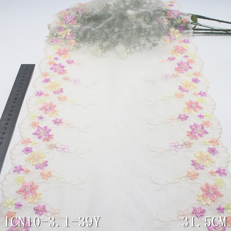 【1pack】-Freedombeauty | Pink Mesh Single Bilateral Small Fresh Flower Embroidery Lace Clothing Home Textile Lace Accessories DIY