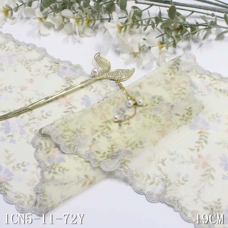 【1pack】-freedombeauty|Two-tone Lightweight Single and Double-sided Polyester Thread Ancient Style Printed Embroidery Lace DIY Hanfu Performance Costume Lace Accessories