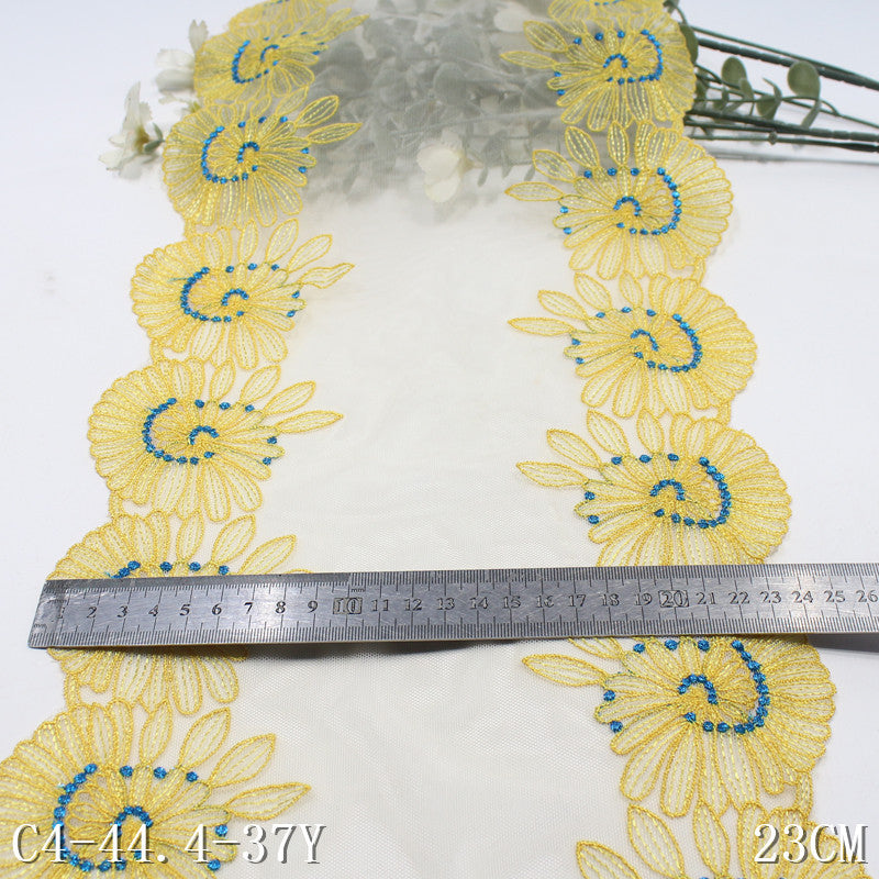 【1pack】-freedombeauty|Double-Sided Vintage Large Flower Mesh Embroidery Trim 23cm Curtain Sofa Cushion Lace Trim DIY Accessories