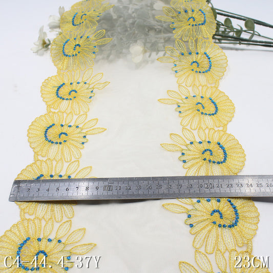 【1pack】-freedombeauty|Double-Sided Vintage Large Flower Mesh Embroidery Trim 23cm Curtain Sofa Cushion Lace Trim DIY Accessories