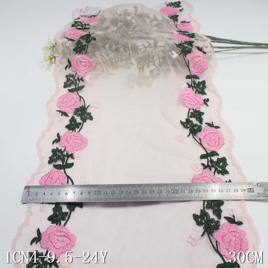 【1pack】-freedombeauty|Two-Color Mesh Ancient Style Wide Double-Sided Flower Embroidery Lace DIY Clothing Curtain Lace Trim Accessories