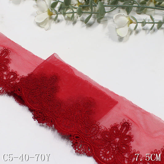 【1pack】-freedombeauty|Two-Color Single-Sided Ancient Style Water-Soluble Pattern Mesh Embroidery 7cm Clothing Hair Accessories Lace Trim Accessories