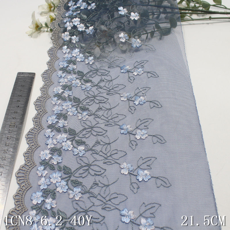 【1pack】-freedombeauty|Blue Mesh Single Side French Small Flower Embroidery Lace 17cm Clothing Home Textile Lace Trim DIY