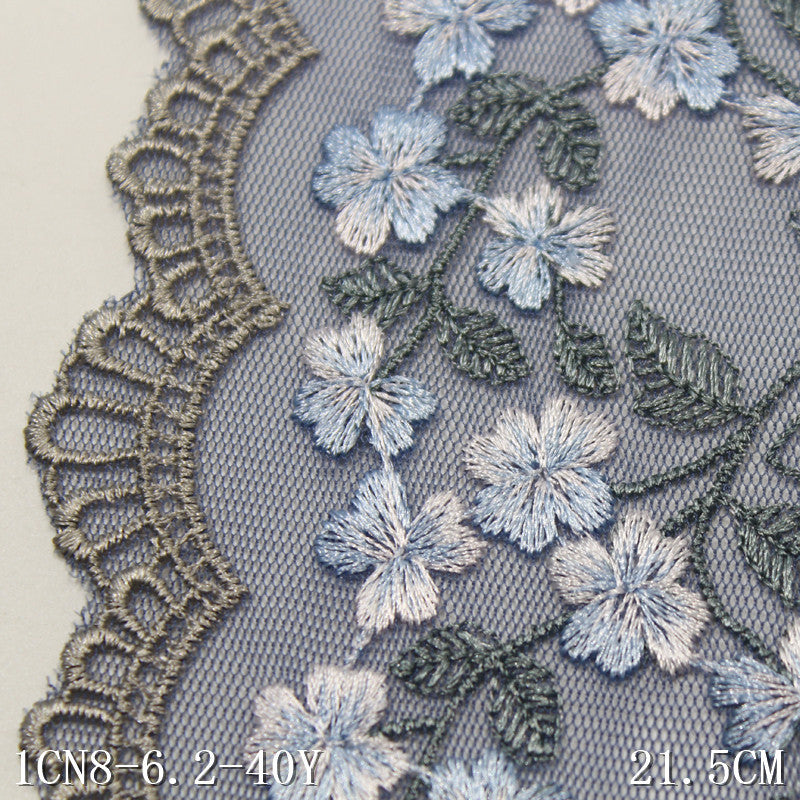 【1pack】-freedombeauty|Blue Mesh Single Side French Small Flower Embroidery Lace 17cm Clothing Home Textile Lace Trim DIY