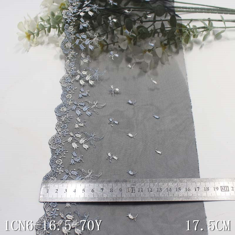 【1pack】-freedombeauty|Black Mesh Single Edge Color Block Small Flower Embroidery Lace DIY Home Textile Curtain Clothing Lace Trim Accessories