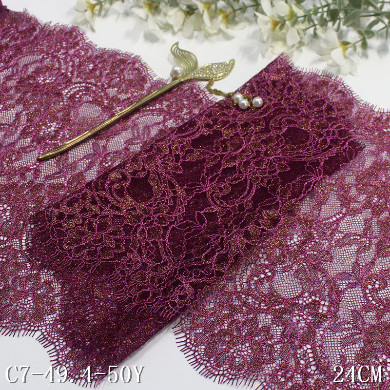 freedombeauty|Dark Purple Full Gold Foil Non-Elastic Eyelash Lace Trim Performance Costume Curtain 24cm Lace Trim Accessories