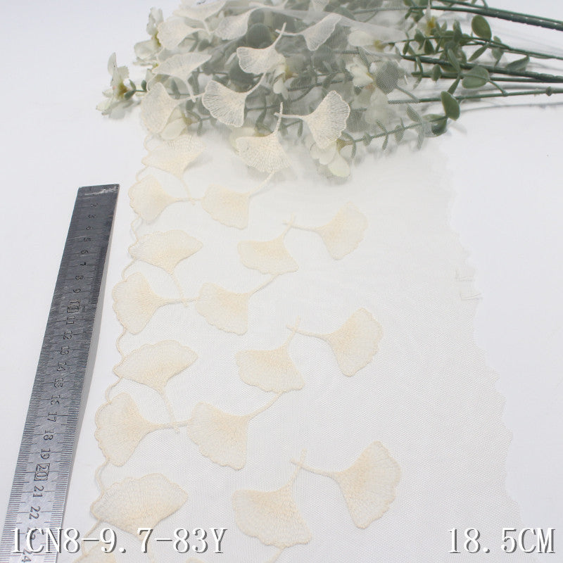 【1pack】-freedombeauty|Multicolor Single-Sided Half-Width Ancient Style Ginkgo Leaf Lightweight Mesh Embroidery Traditional Hanfu Lace Trim Accessories