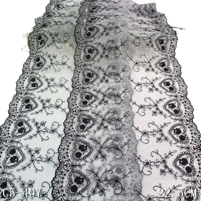 【1pack】-freedombeauty|Two-tone Mesh Double-sided Vintage Heart Embroidery Lace Trim Curtain Sofa Cushion 22cm Lace Trim Accessories