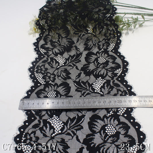 freedombeauty|Black Double-Sided Wavy Flower Elastic Eyelash Lace Trim Performance Costume Curtain 23cm Lace Trim Accessories