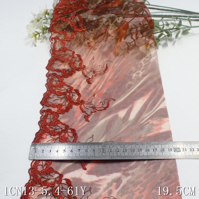 【1pack】-freedombeauty|Multicolor Printed Mesh Ancient Style Single Edge Silver Thread Embroidery Trim Curtain Sofa Cushion 19cm Trim Accessories