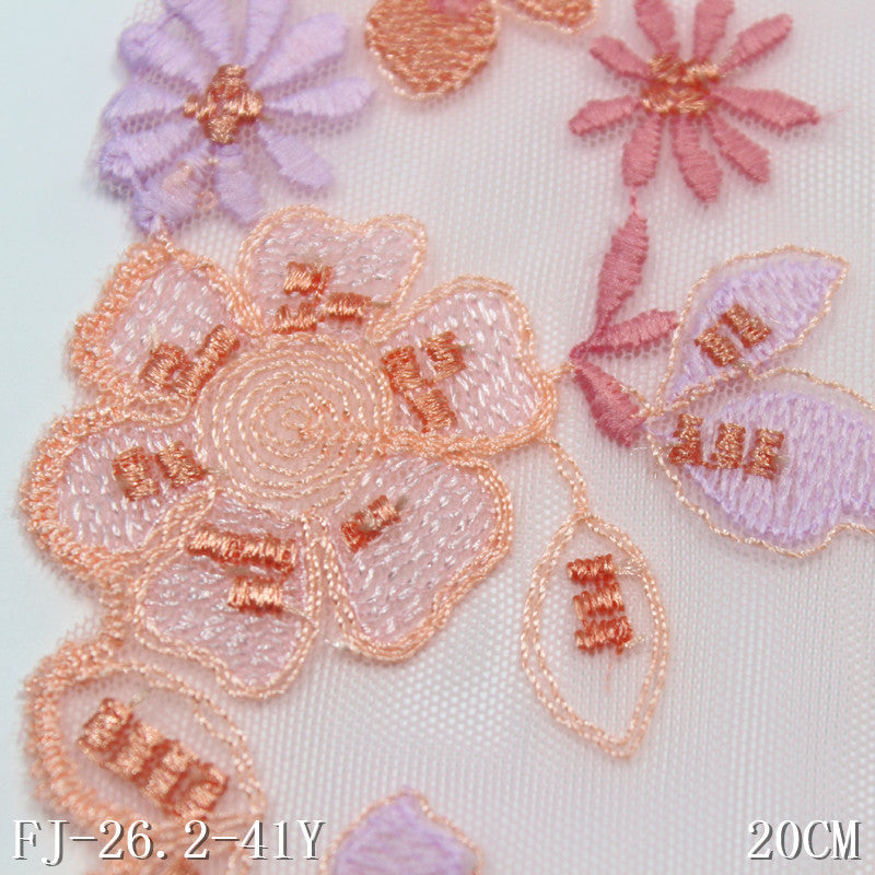 【1pack】-Freedombeauty | Pink Bilateral Fresh Flowers Stretch Embroidery Lace Lolita Clothing Lace Accessories