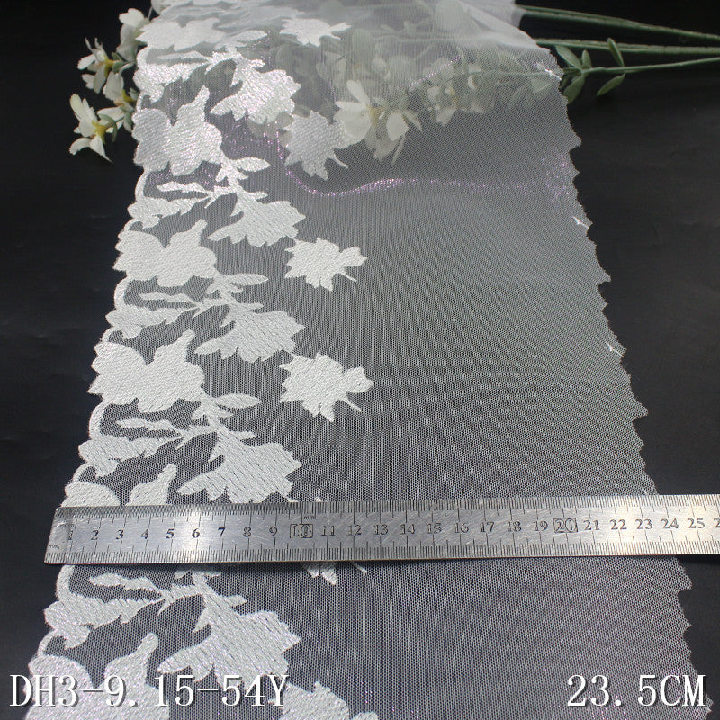 【1pack】-freedombeauty|Bleached Color Single-Sided Gold Stamping Flower Mesh Embroidery Trim Curtain Sofa Cushion Lace Trim DIY Accessories