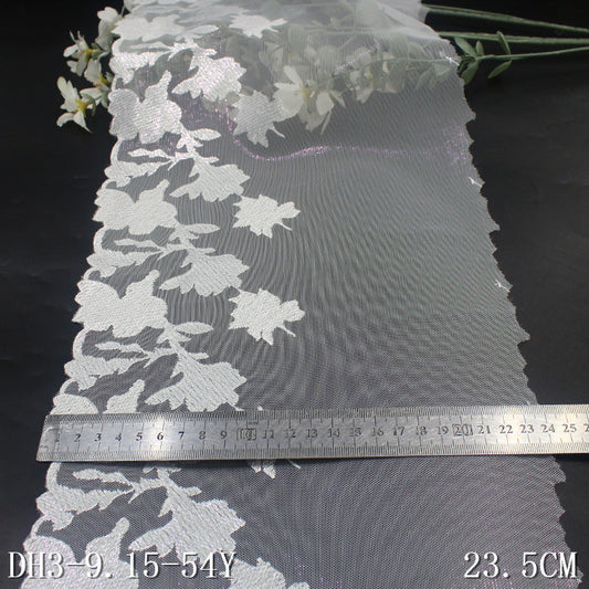 【1pack】-freedombeauty|Bleached Color Single-Sided Gold Stamping Flower Mesh Embroidery Trim Curtain Sofa Cushion Lace Trim DIY Accessories