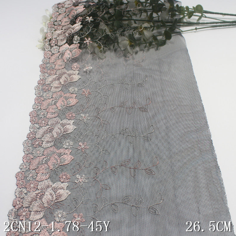 【1pack】-freedombeauty|Black Mesh Single Edge Vintage Flower Embroidery Trim Curtain Sofa Cushion 21cm Lace Trim Accessories