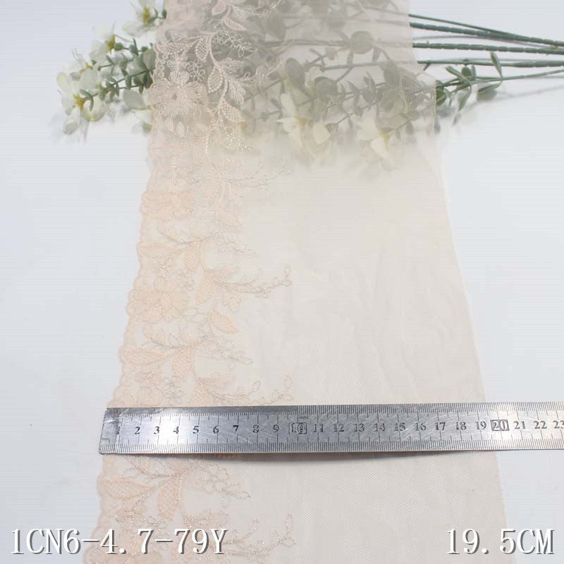 【1pack】-freedombeauty|Light Apricot Mesh Ancient Style Single Edge Silver Thread Flower Embroidery Lace Trim for Lingerie Clothing Lace Trim Accessories