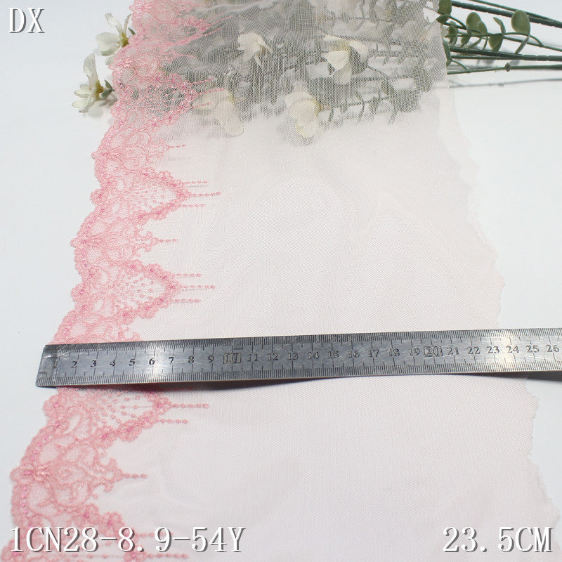 【1pack】-freedombeauty|Pink Mesh Single-Sided French Pattern Embroidery Lace Trim 23cm Curtain Sofa Cushion Lace Trim Accessories