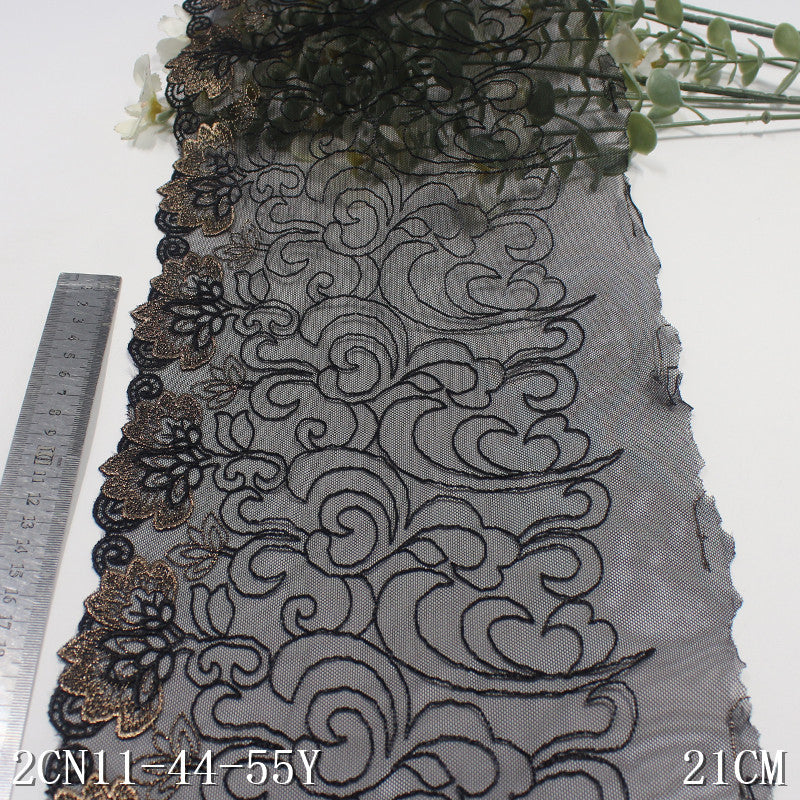 【1pack】-freedombeauty|Black Mesh Single-Sided Vintage Flower Embroidery Trim 21cm Curtain Sofa Cushion Lace Trim Accessories