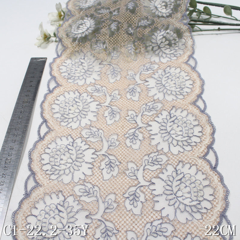 【1pack】-freedombeauty|White Mesh Double-Sided Gold Thread Classical Flower Embroidery Trim Curtain Sofa Cushion Lace Trim Accessories